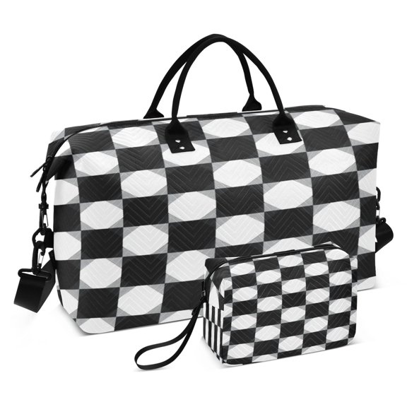 Travel Duffel Luggage Bag Sports Duffle Bag Gym Bag with Zipper Black and White Gingham Pattern
