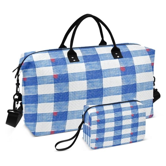 Travel Duffel Luggage Bag Sports Duffle Bag Gym Bag with Zipper Blue and White Gingham