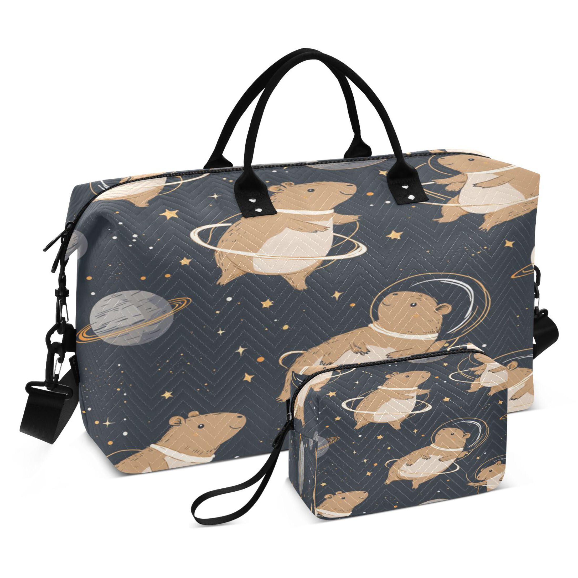 Travel Duffel Luggage Bag Sports Duffle Bag Gym Bag with Zipper Capybara Astronauts