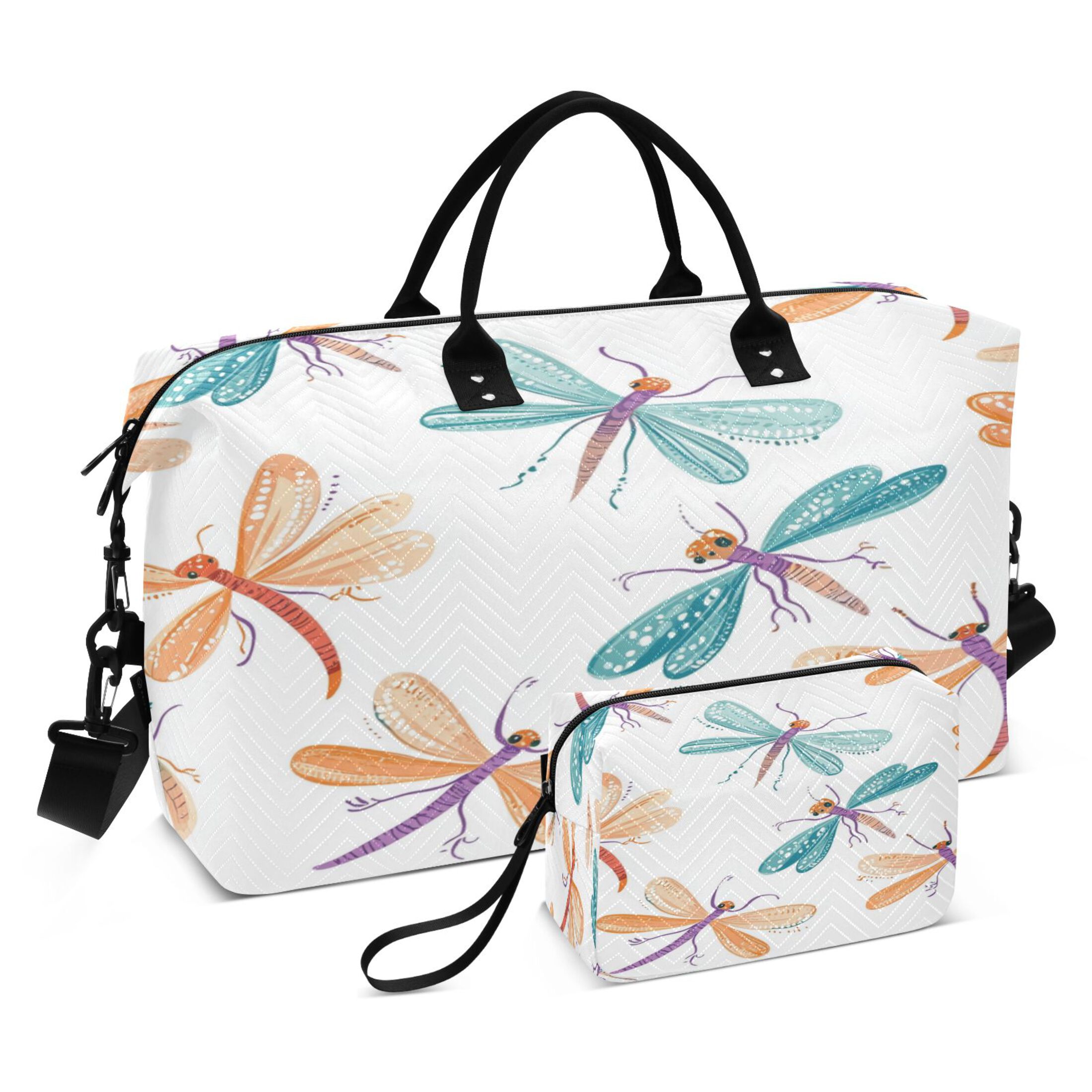 Travel Duffel Luggage Bag Sports Duffle Bag Gym Bag with Zipper Cartoon Dragonflies Pattern