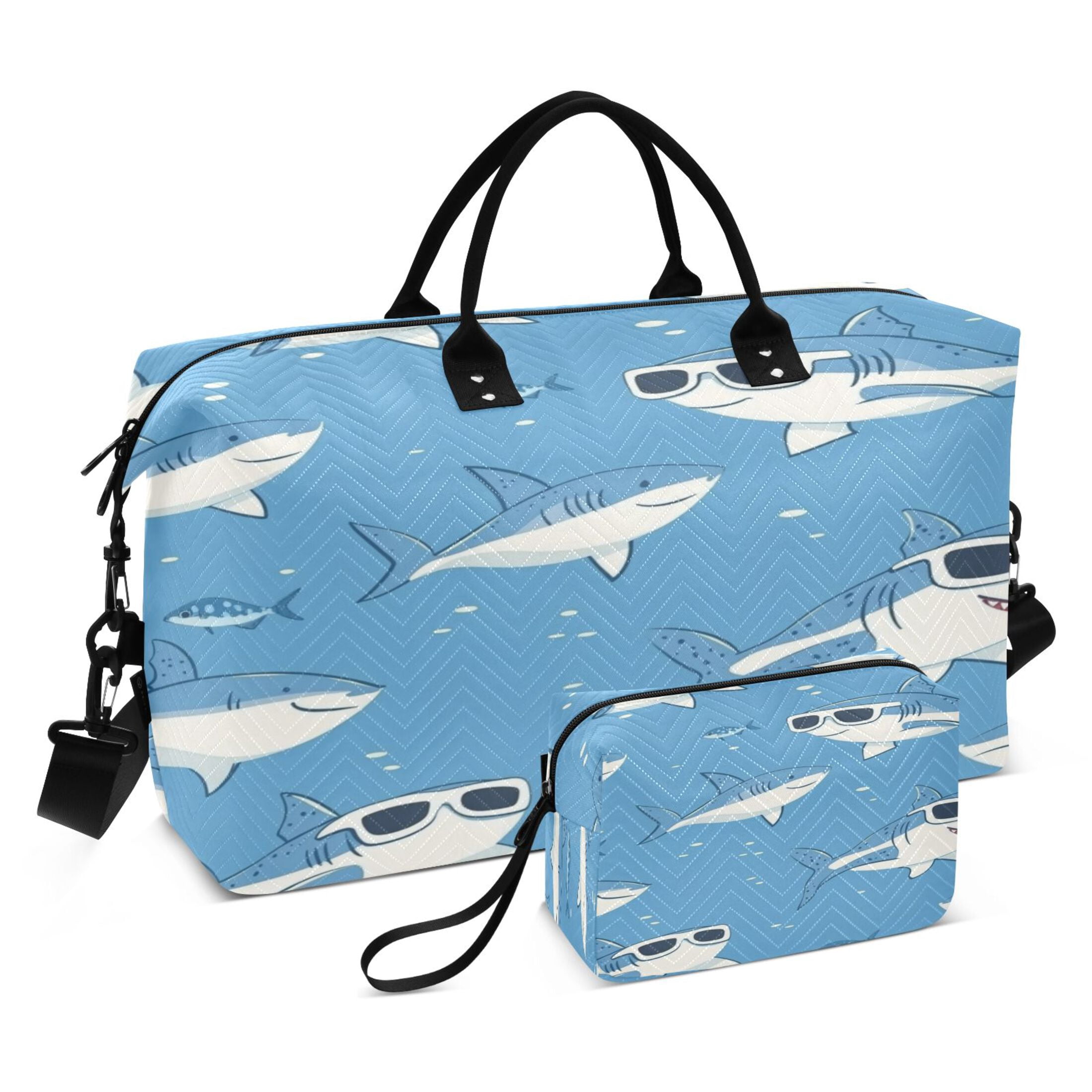 Travel Duffel Luggage Bag Sports Duffle Bag Gym Bag with Zipper Cute Sharks Wearing Sunglasses