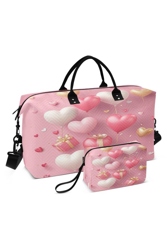 Travel Duffel Luggage Bag Sports Duffle Bag Gym Bag with Zipper Hearts Balloons and Gifts