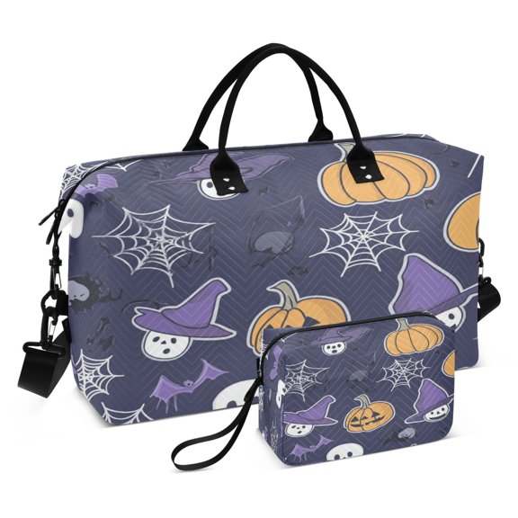 Travel Duffel Luggage Bag Sports Duffle Bag Gym Bag with Zipper Purple Halloween-themed Pattern