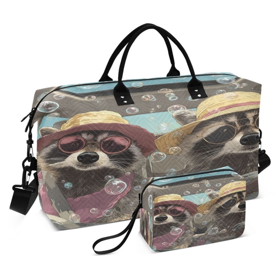 Travel Duffel Luggage Bag Sports Duffle Bag Gym Bag with Zipper Raccoons Wearing Sun Hats