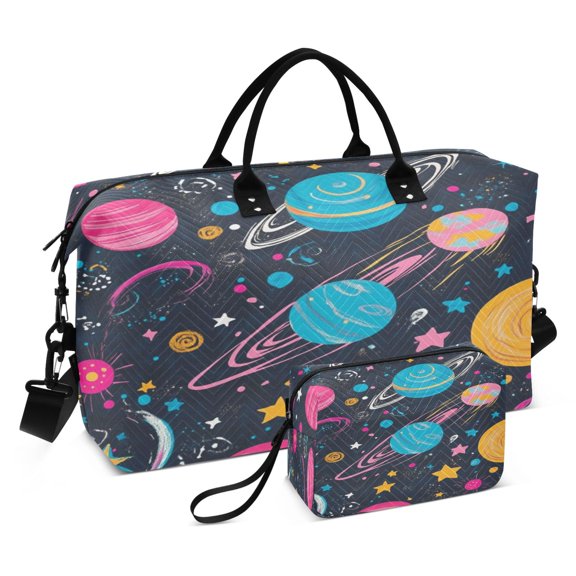 Travel Duffel Luggage Bag Sports Duffle Bag Gym Bag with Zipper Stars and Planets Pattern