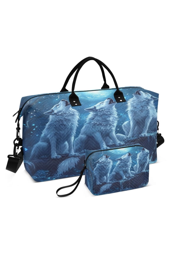 Travel Duffel Luggage Bag Sports Duffle Bag Gym Bag with Zipper Three Blue Wolves