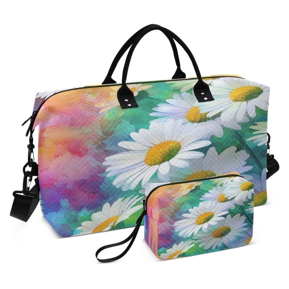 Travel Duffel Luggage Bag Sports Duffle Bag Gym Bag with Zipper Watercolor Daisies Pattern