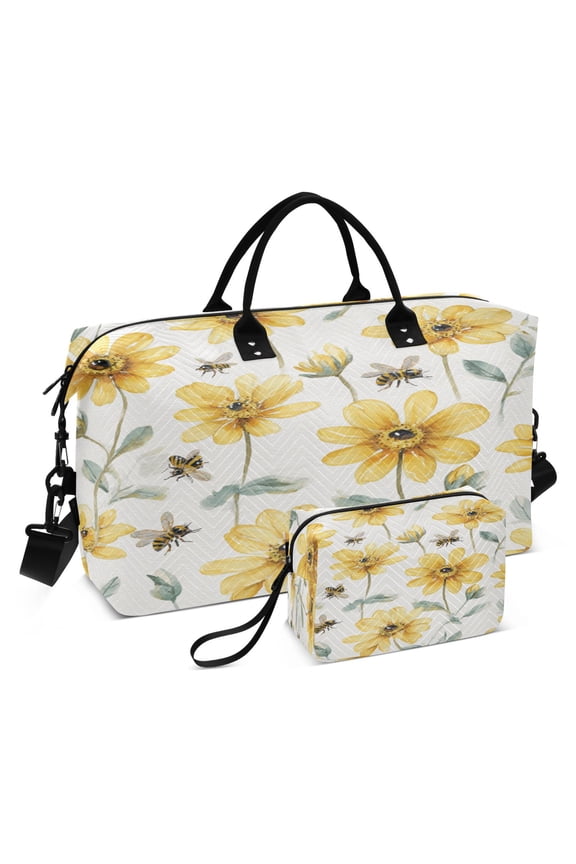 Travel Duffel Luggage Bag Sports Duffle Bag Gym Bag with Zipper Yellow Daisies and Bees