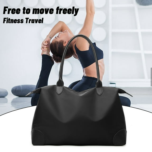 Travel Duffel Tote, Gym Bag Carry on with Trolley Sleeve, Wet Pocket, for Workout, Hospital Visits, and Weekend Trips, All-match Black, by FAJHHA