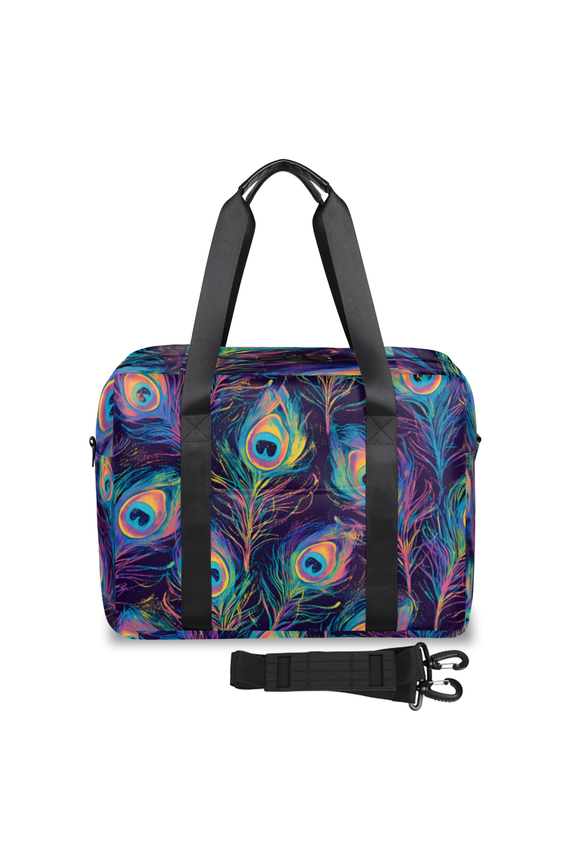 Travel Duffle Bag 32L, Water-Resistant Sport Gym Bag with Luggage Sleeve for Weekend Trips,Peacock Feather Pattern