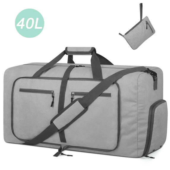 DAKOMM Travel Duffle Bag, 40L Foldable Weekender Bags for Women with Shoe Compartment, Carry on Overnight Bag for Men Women, 20" Gym Travel Bag Water Repellent & Tear Resistant, Gray
