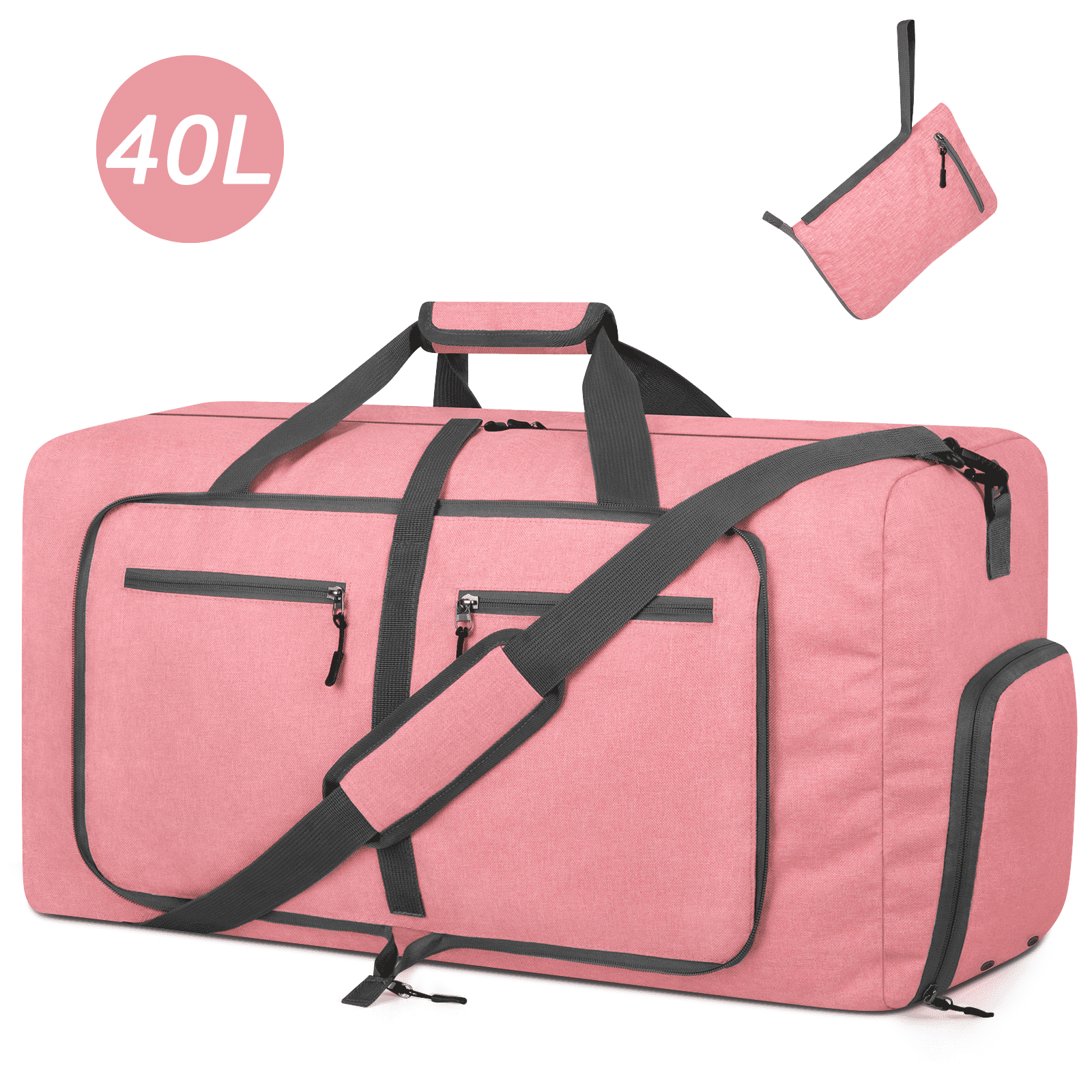 DAKOMM Travel Duffle Bag, 40L Foldable Weekender Bags for Women with Shoe Compartment, Carry on Overnight Bag for Men Women, 20" Gym Travel Bag Water Repellent & Tear Resistant, Pink