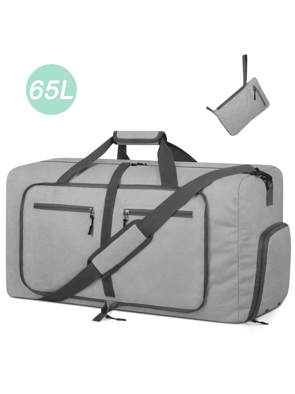 Travel Duffle Bag, 65L Foldable Weekender Bags for Women with Shoe Compartment, Carry on Overnight Bag for Men Women, 24" Gym Travel Bag Water Repellent & Tear Resistant, Gray