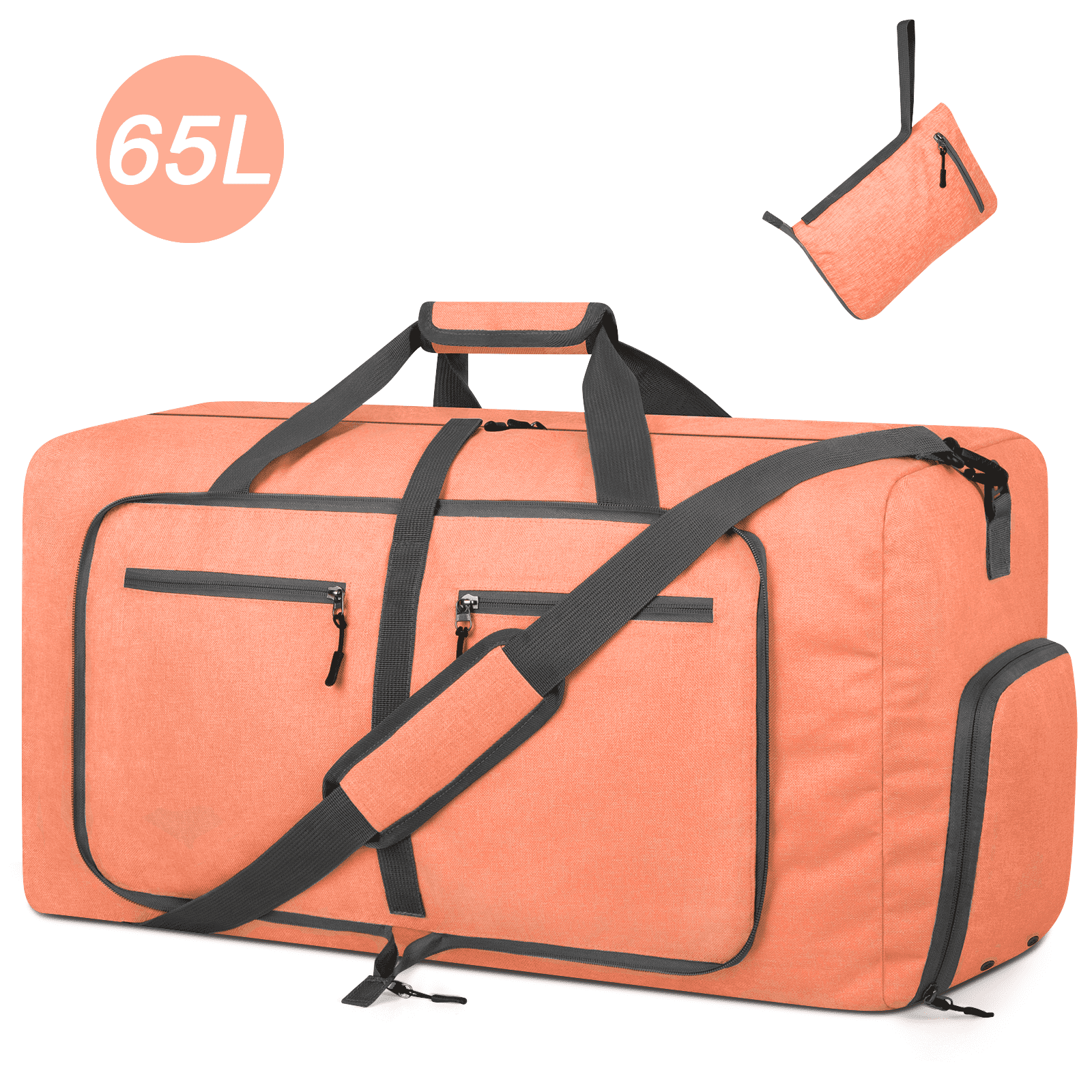 DAKOMM Travel Duffle Bag, 65L Foldable Weekender Bags for Women with Shoe Compartment, Carry on Overnight Bag for Men Women, 24" Gym Travel Bag Water Repellent & Tear Resistant, Orange