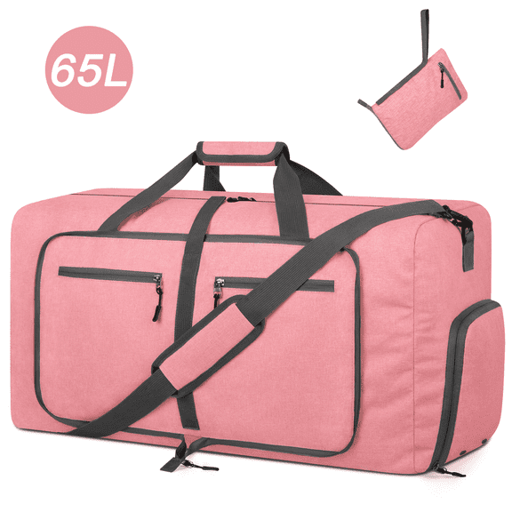 DAKOMM Travel Duffle Bag, 65L Foldable Weekender Bags for Women with Shoe Compartment, Carry on Overnight Bag for Men Women, 24" Gym Travel Bag Water Repellent & Tear Resistant, Pink