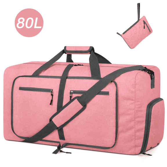 DAKOMM Travel Duffle Bag, 80L Foldable Weekender Bags for Women with Shoe Compartment, Carry on Overnight Bag for Men Women, 28" Gym Travel Bag Water Repellent & Tear Resistant, Pink