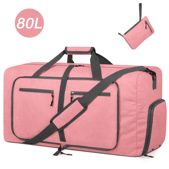DAKOMM Travel Duffle Bag, 80L Foldable Weekender Bags for Women with Shoe Compartment, Carry on Overnight Bag for Men Women, 28" Gym Travel Bag Water Repellent & Tear Resistant, Pink