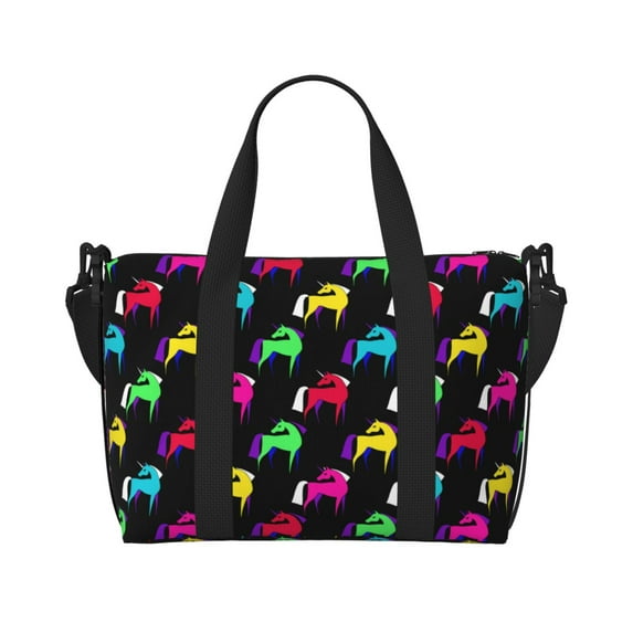 Travel Duffle Bag Abstract Colorful Cute Horse Travel Tote Bags Carry on Luggage Waterproof Weekender Bags with Top Handle Adjustable Shoulde Strap for Travel Gym
