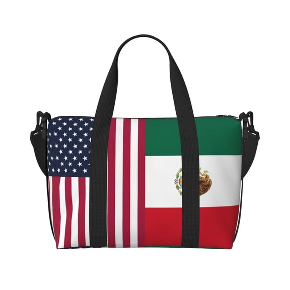 Travel Duffle Bag America Mexico Flag Weekender Overnight Gym Tote Shoulder Bag Workout Duffel Bag For Women Men