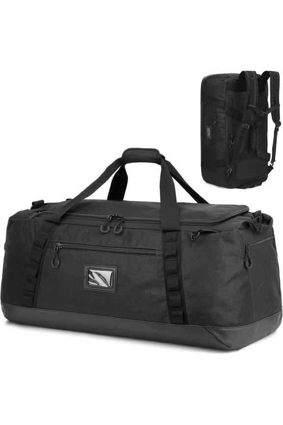 Travel Duffle Bag Backpack for Men with Adjustable Dividers 120L Big  Overnight Bag with ID Pocket  Strap Heavy Duty  Duffel Bags for Camping Gym, Black