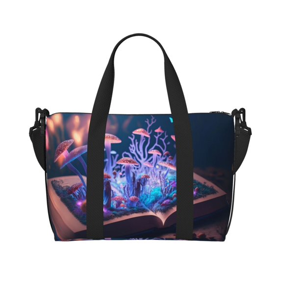 Travel Duffle Bag Book Glowing Mushrooms Travel Tote Bags Carry on Luggage Waterproof Weekender Bags with Top Handle Adjustable Shoulde Strap for Travel Gym