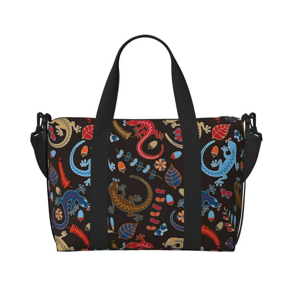 Travel Duffle Bag Cartoon Gecko Lizard Butterfly Travel Tote Bags Carry on Luggage Waterproof Weekender Bags with Top Handle Adjustable Shoulde Strap for Travel Gym