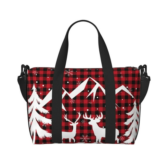 Travel Duffle Bag Christmas Buffalo Plaid Travel Tote Bags Carry on Luggage Waterproof Weekender Bags with Top Handle Adjustable Shoulde Strap for Travel Gym