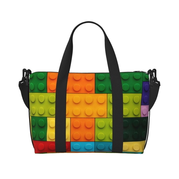 Travel Duffle Bag Colorful Building Blocks Travel Tote Bags Carry on Luggage Waterproof Weekender Bags with Top Handle Adjustable Shoulde Strap for Travel Gym