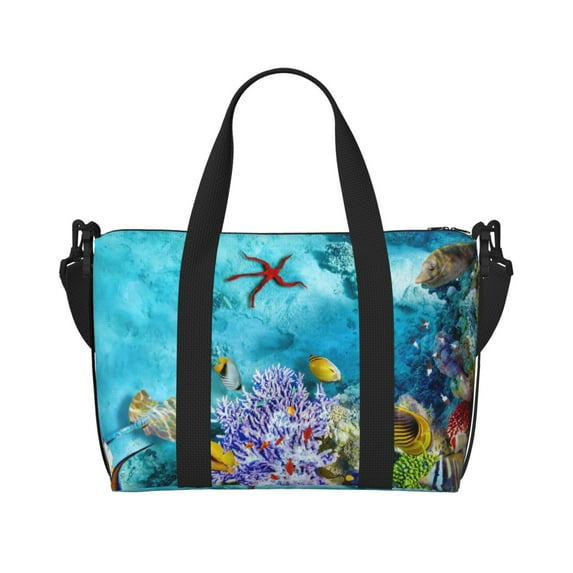 Travel Duffle Bag Corals and Tropical Fish Travel Tote Bags Carry on Luggage Waterproof Weekender Bags with Top Handle Adjustable Shoulde Strap for Travel Gym