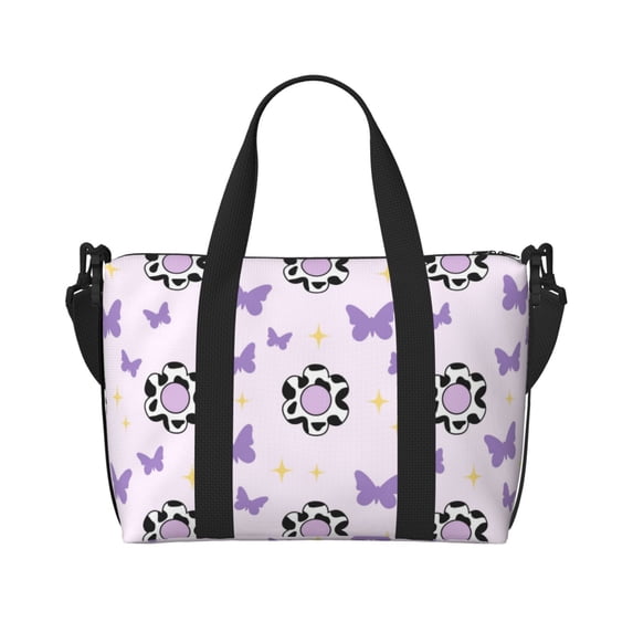 Travel Duffle Bag Cow Print Flowers Butterfly Travel Tote Bags Carry on Luggage Waterproof Weekender Bags with Top Handle Adjustable Shoulde Strap for Travel Gym
