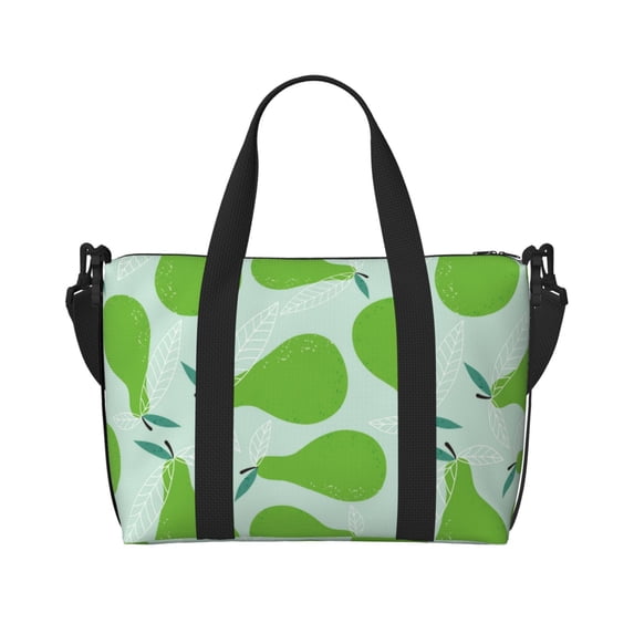 Travel Duffle Bag Cute Pear Green Fruit Travel Tote Bags Carry on Luggage Waterproof Weekender Bags with Top Handle Adjustable Shoulde Strap for Travel Gym