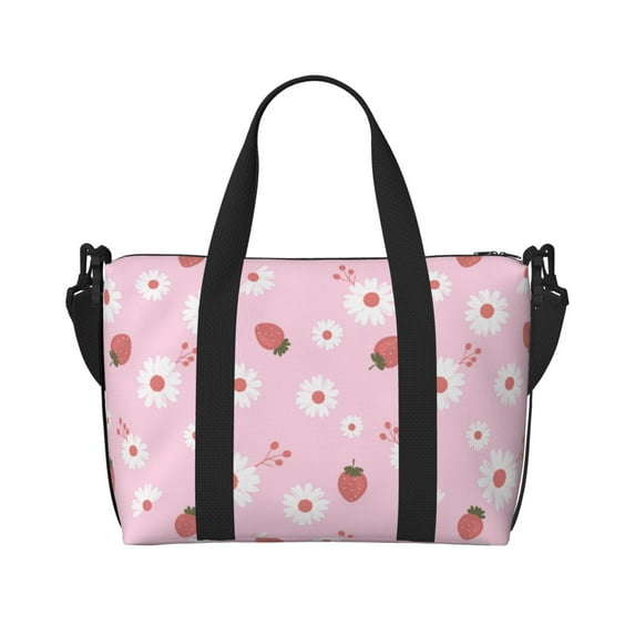 Travel Duffle Bag Cute Strawberry Daisy Travel Tote Bags Carry on Luggage Waterproof Weekender Bags with Top Handle Adjustable Shoulde Strap for Travel Gym