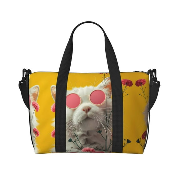 Travel Duffle Bag Floral Sunglasses Cat Art Travel Tote Bags Carry on Luggage Waterproof Weekender Bags with Top Handle Adjustable Shoulde Strap for Travel Gym