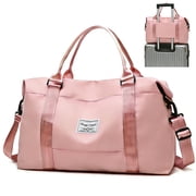 Travel Duffle Bag for Women Men - Foldable Weekend Bag with Wet Pocket, Gym Bag for Sport, Airplane Travel Essentials for FlyingPink