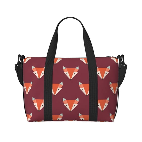 Travel Duffle Bag Fox Print Burgundy Travel Tote Bags Carry on Luggage Waterproof Weekender Bags with Top Handle Adjustable Shoulde Strap for Travel Gym