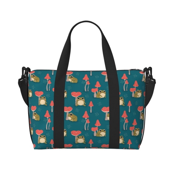 Travel Duffle Bag Frog and Mushrooms A Travel Tote Bags Carry on Luggage Waterproof Weekender Bags with Top Handle Adjustable Shoulde Strap for Travel Gym