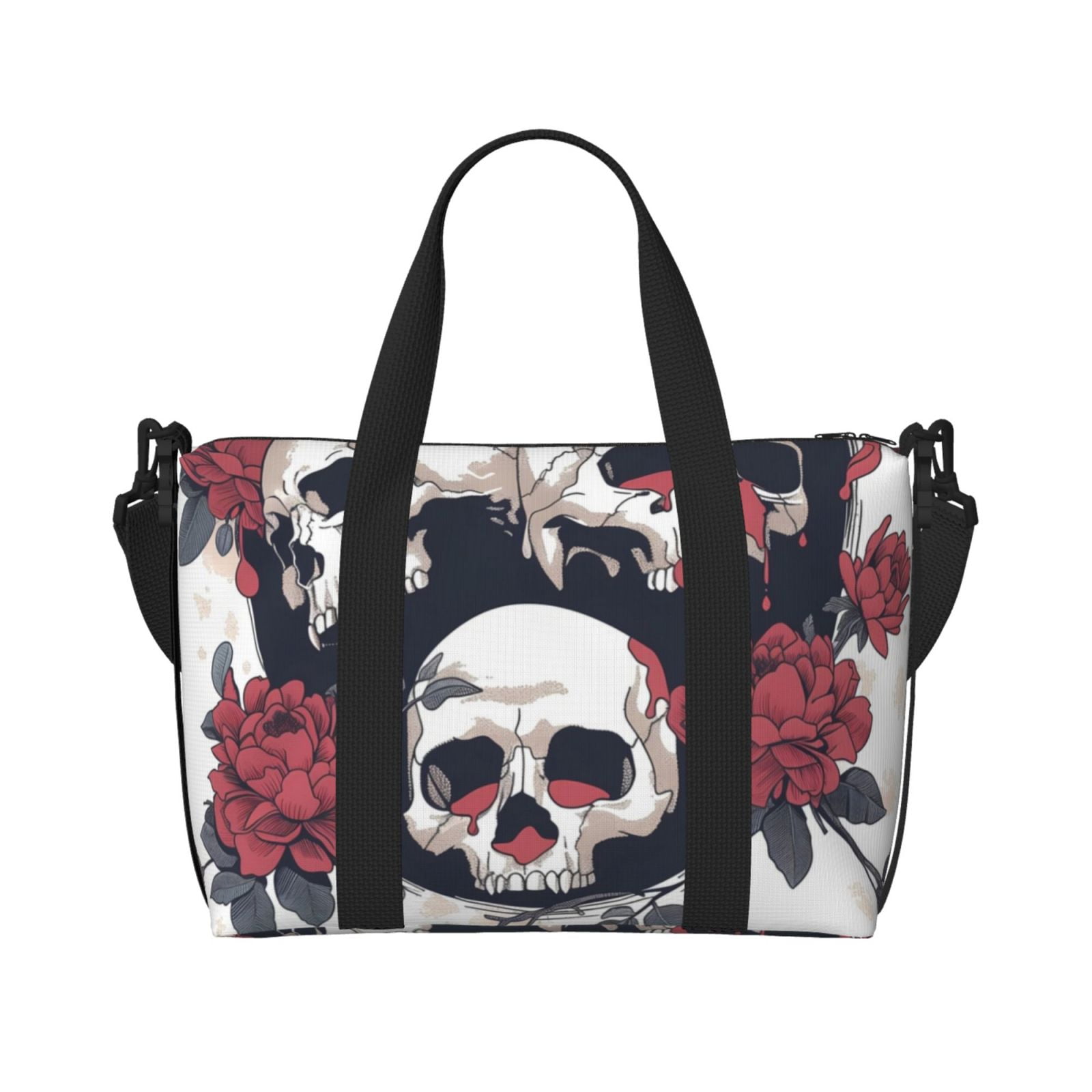 Gothic Lilac Roses & Skulls Duffel Bag - 50L Travel Gym Sports Bag With Adjustable Strap