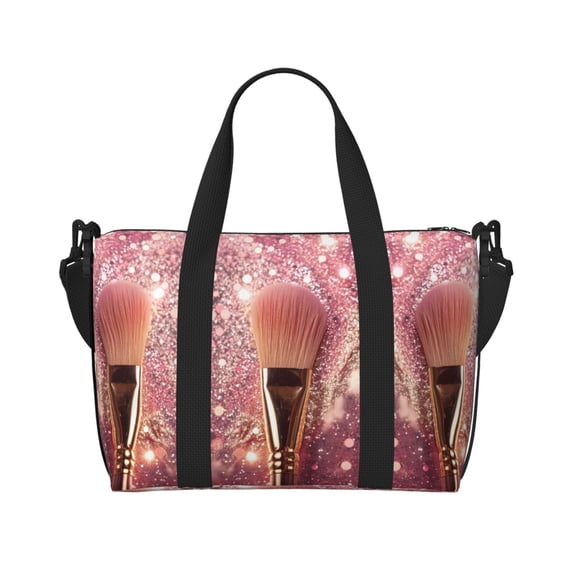 Travel Duffle Bag Makeup Brush on Pink Glitter Travel Tote Bags Carry on Luggage Waterproof Weekender Bags with Top Handle Adjustable Shoulde Strap for Travel Gym