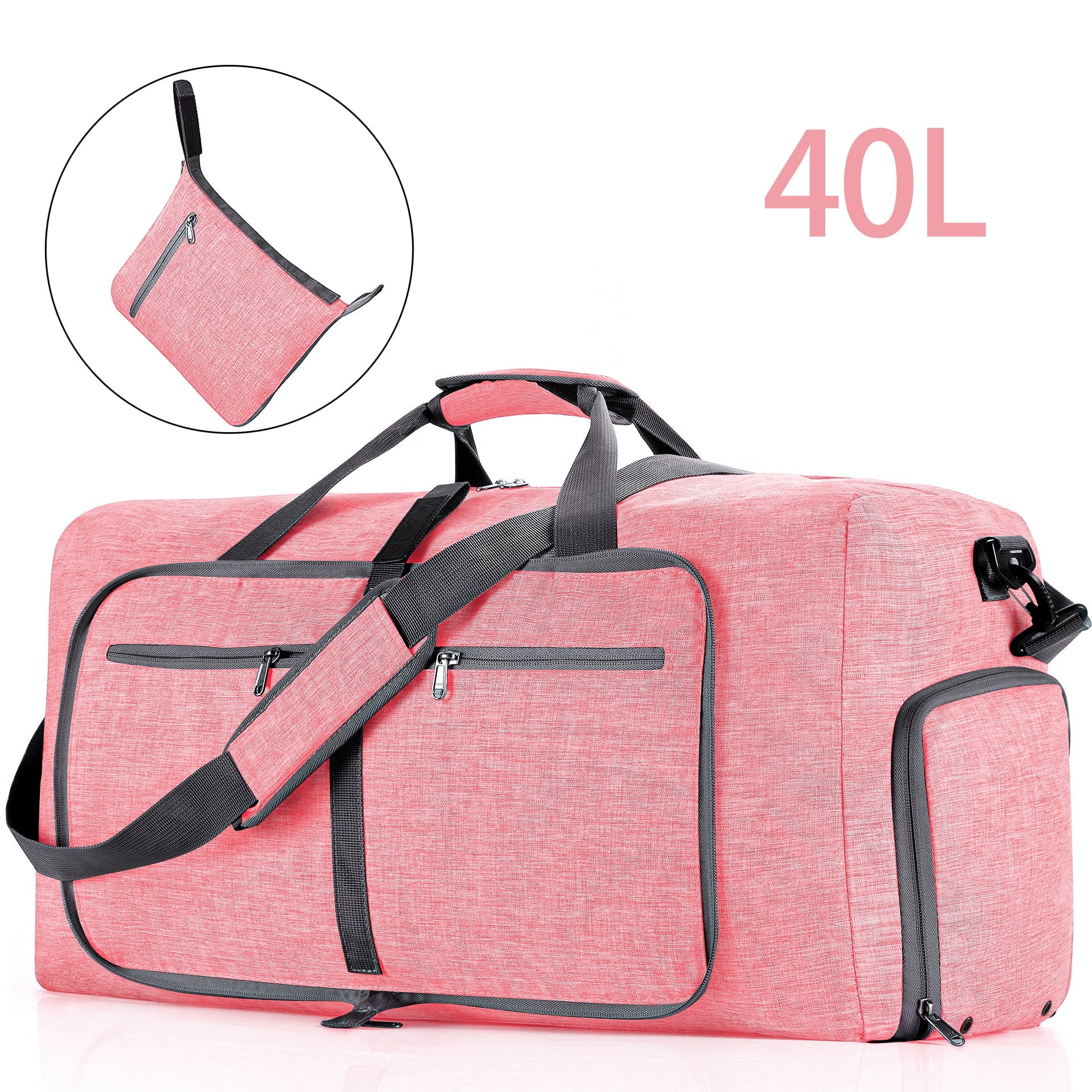 Travel Duffle Bag for Men Women, 40L Foldable Travel Duffel Bag with Shoes Compartment, 20" Extra Large Overnight Bag, Waterproof & Tear Resistant Weekender Bags (Pink)
