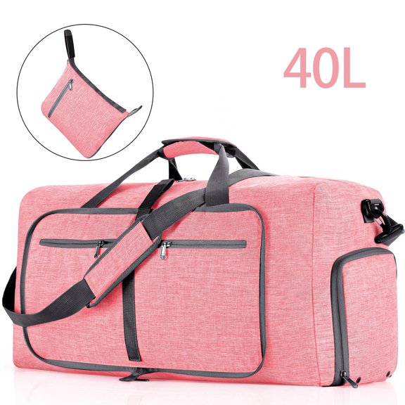 Travel Duffle Bag for Men Women, 40L Foldable Travel Duffel Bag with Shoes Compartment, 20" Extra Large Overnight Bag, Waterproof & Tear Resistant Weekender Bags (Pink)