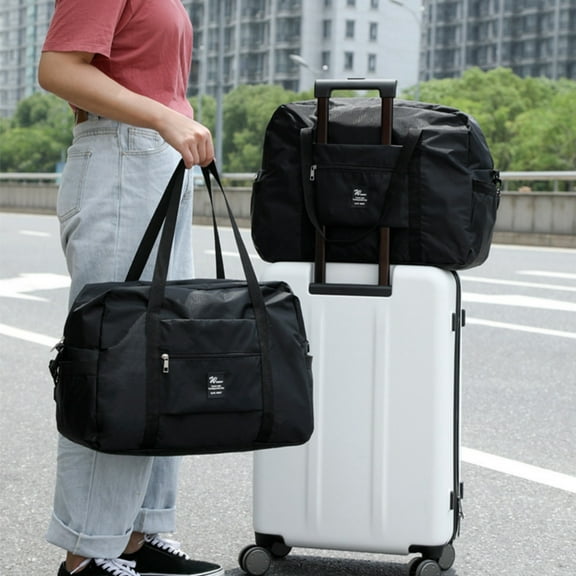 Travel Duffle Bag for Men and Women | Water Resistant Foldable Carry On Tote | Airline Personal Item Compliant | Large Capacity Overnight Sports Gym Weekender | 15.7x11.8x6.7in | Shoulder Strap