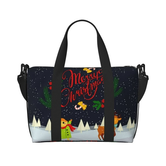 Travel Duffle Bag Merry Christmas Elk Travel Tote Bags Carry on Luggage Waterproof Weekender Bags with Top Handle Adjustable Shoulde Strap for Travel Gym
