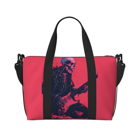 Travel Duffle Bag Rock Skull Guitarist Travel Tote Bags Carry on Luggage Waterproof Weekender Bags with Top Handle Adjustable Shoulde Strap for Travel Gym