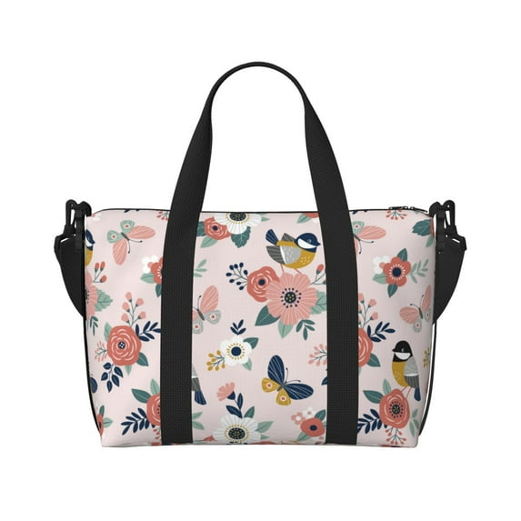 Travel Duffle Bag Rose Flowers Butterfly Bird Travel Tote Bags Carry on Luggage Waterproof Weekender Bags with Top Handle Adjustable Shoulde Strap for Travel Gym