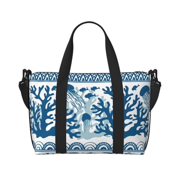 Travel Duffle Bag Sea Underwater Jellyfish Travel Tote Bags Carry on Luggage Waterproof Weekender Bags with Top Handle Adjustable Shoulde Strap for Travel Gym