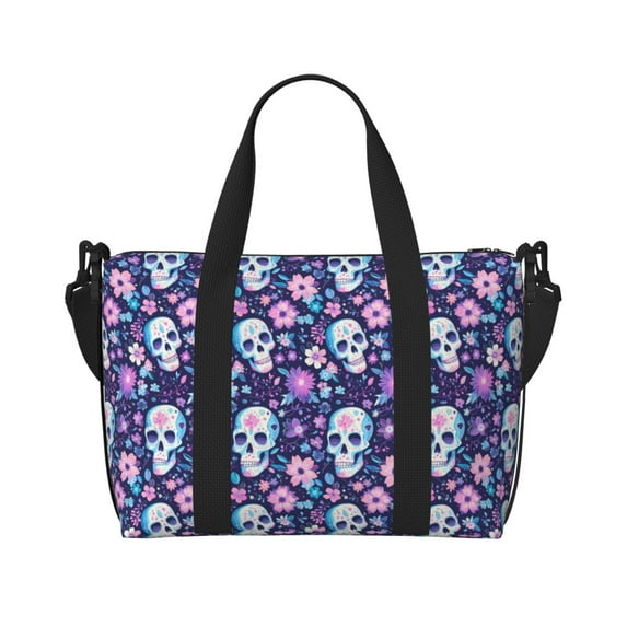 Travel Duffle Bag Skull pink purple flower Travel Tote Bags Carry on Luggage Waterproof Weekender Bags with Top Handle Adjustable Shoulde Strap for Travel Gym