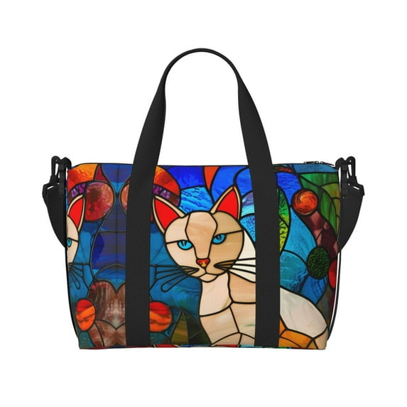 Travel Duffle Bag Stained Glass Cat Art Travel Tote Bags Carry on Luggage Waterproof Weekender Bags with Top Handle Adjustable Shoulde Strap for Travel Gym