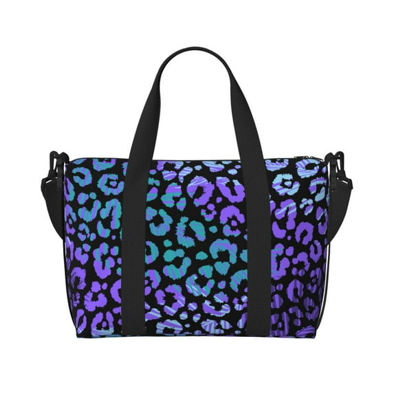 Travel Duffle Bag Stripe Purple Leopard Print Travel Tote Bags Carry on Luggage Waterproof Weekender Bags with Top Handle Adjustable Shoulde Strap for Travel Gym