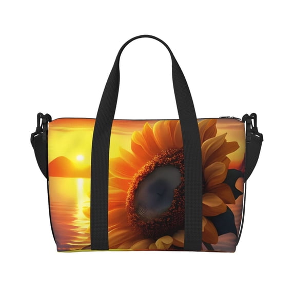 Travel Duffle Bag Sunset Coast Sunflower Travel Tote Bags Carry on Luggage Waterproof Weekender Bags with Top Handle Adjustable Shoulde Strap for Travel Gym