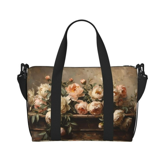 Travel Duffle Bag Vintage Peonies Rustic Charm Travel Tote Bags Carry on Luggage Waterproof Weekender Bags with Top Handle Adjustable Shoulde Strap for Travel Gym